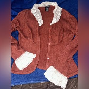 Vintage Brown Silk and Lace Cardigan